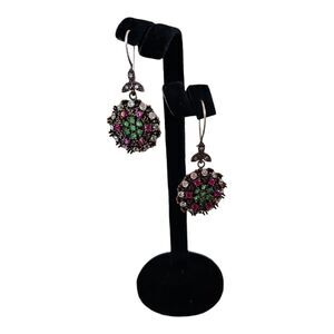 Vintage 925 Silver Emerald Ruby Dangle Earrings Turkish Handmade